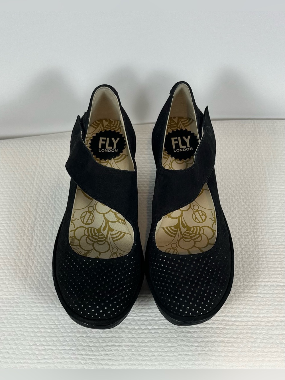 Fly London Black Wedge Mary Jane Slingback Shoes